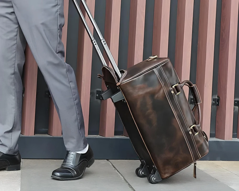 leather rolling carry-on luggage